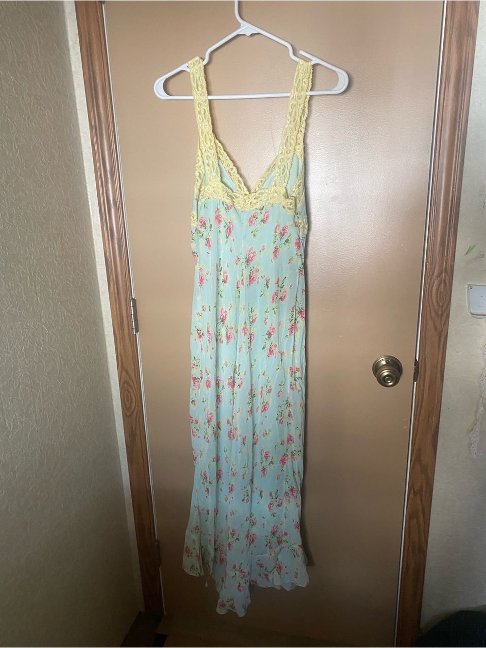 Betsey Johnson Mint Slip Dress with Yellow Lace Trim - Picture 2 of 6
